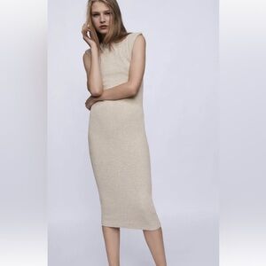 Zara Ribbed Shoulder Pad Mink Marl Dress